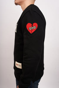 Black chenille patch crew neck