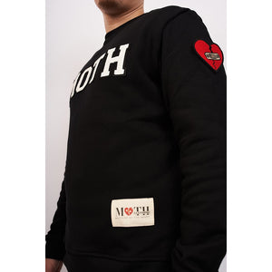 Black chenille patch crew neck